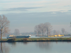 De Maas met rechts één van de twee ponten.